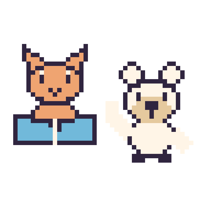 Modèle de pixel art Chat avec un livre et Ours polaire qui fait coucou sur une grille de 48 par 48 cases
