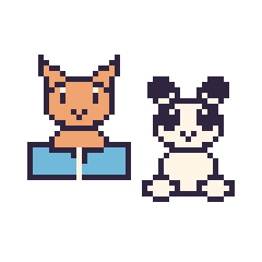Pixel art Chat avec un livre et Panda assis, grille 48 × 48