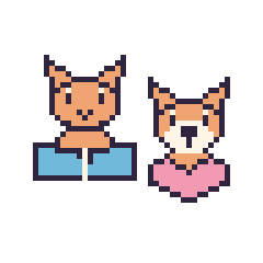 Pixel art Chat avec un livre et Renard avec un cœur, grille 48 × 48