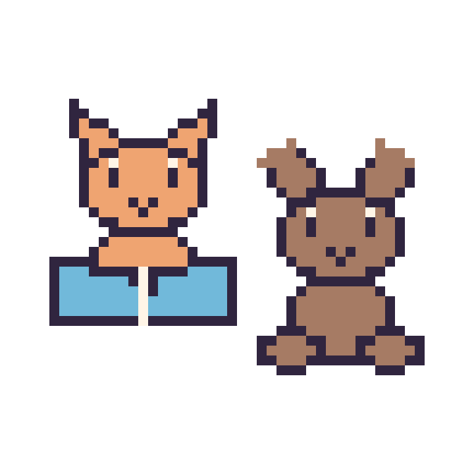Modèle de pixel art Chat avec un livre et Renne assis sur une grille de 48 par 48 cases