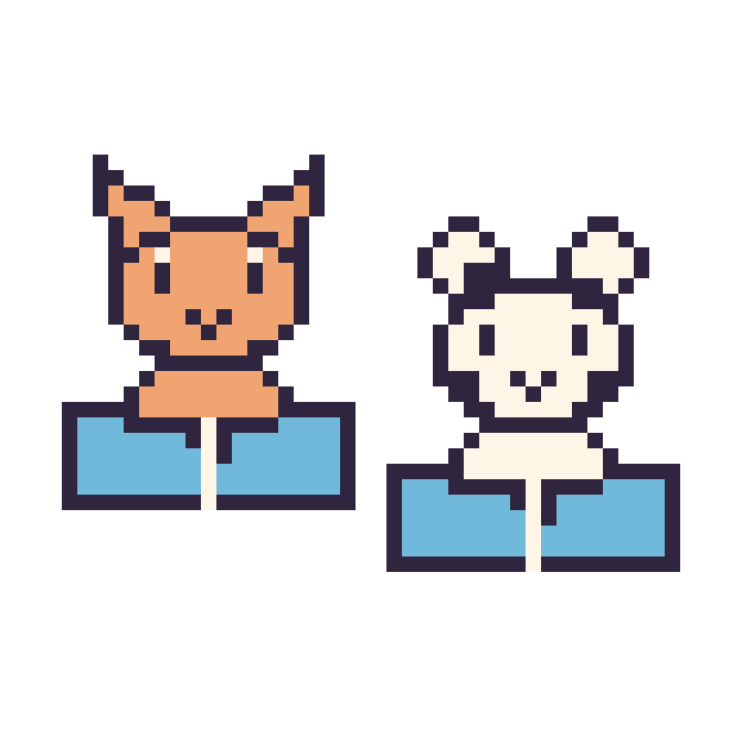 Modèle de pixel art Chat avec un livre et Vache avec un livre sur une grille de 48 par 48 cases