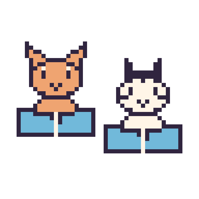 Modèle de pixel art Chat avec un livre et Zèbre avec un livre sur une grille de 48 par 48 cases