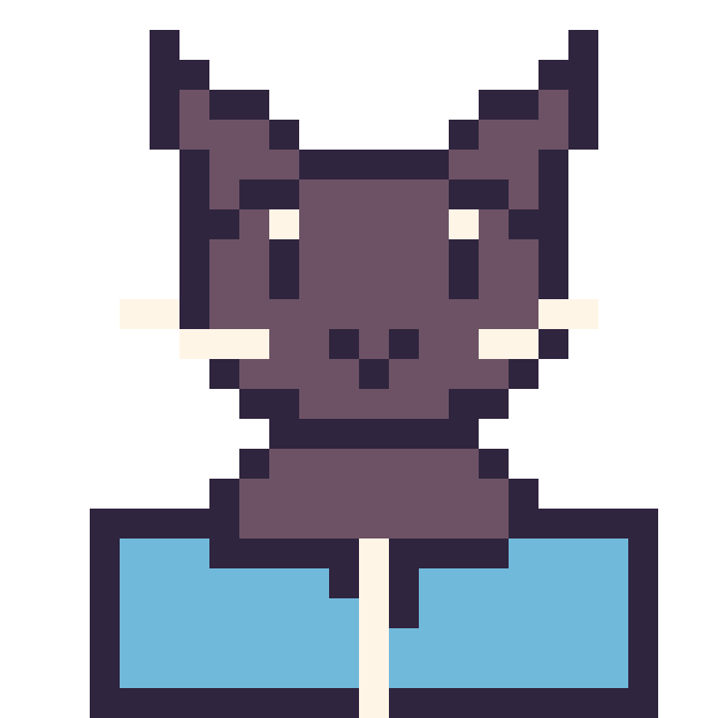 Modèle de pixel art Chat noir avec un livre sur une grille de 24 par 24 cases