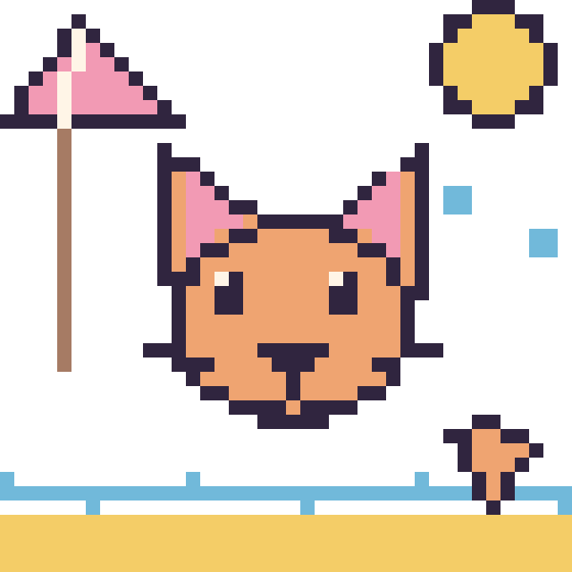 Modèle de pixel art Chat à la plage sur une grille de 40 par 40 cases