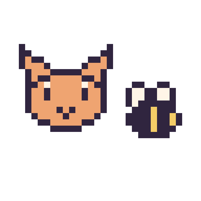 Modèle de pixel art Chat en portrait et Abeille simple 10 × 10 sur une grille de 32 par 32 cases