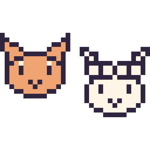 Modèle de pixel art Chat en portrait et Alpaga en portrait sur une grille de 32 par 32 cases