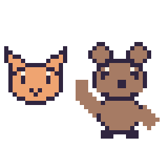 Pixel art Chat en portrait et Capybara qui fait coucou, grille 40 × 40