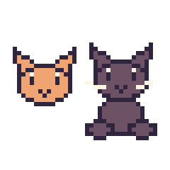 Pixel art Chat en portrait et Chat noir assis, grille 40 × 40