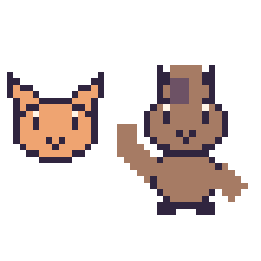 Pixel art Chat en portrait et Cheval qui fait coucou, grille 40 × 40