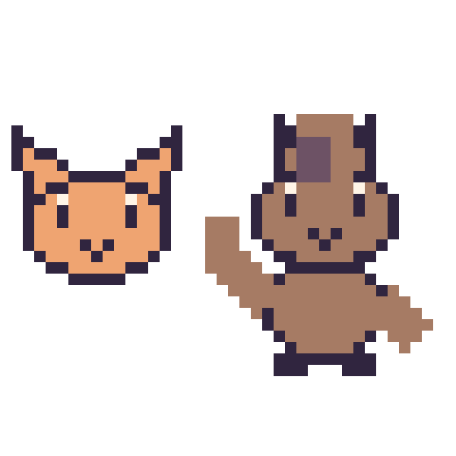 Modèle de pixel art Chat en portrait et Cheval qui fait coucou sur une grille de 40 par 40 cases