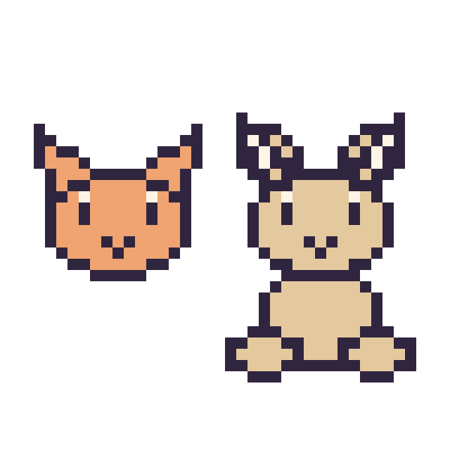 Modèle de pixel art Chat en portrait et Chèvre assis sur une grille de 40 par 40 cases