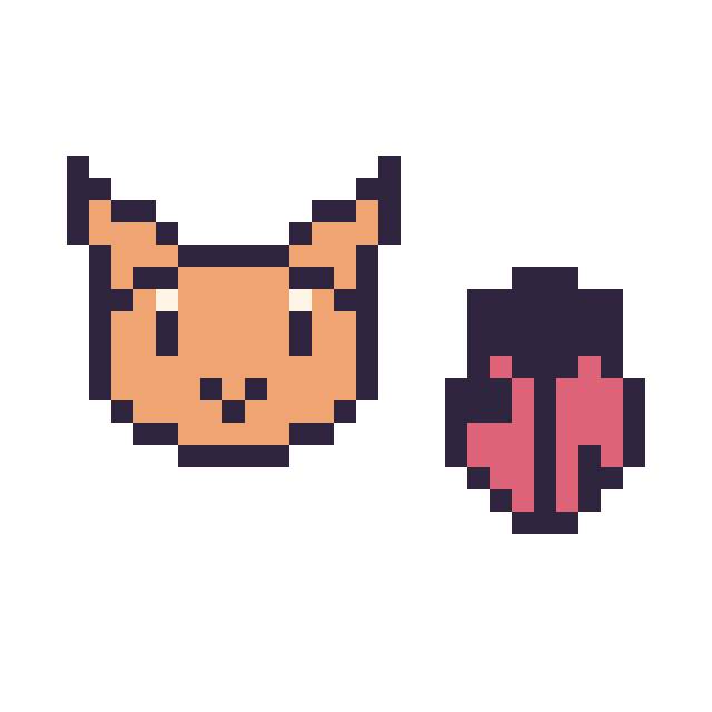 Modèle de pixel art Chat en portrait et Coccinelle simple 12 × 12 sur une grille de 32 par 32 cases