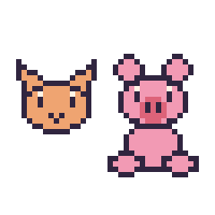 Pixel art Chat en portrait et Cochon assis, grille 40 × 40