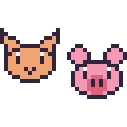 Pixel art Chat en portrait et Cochon en portrait, grille 32 × 32