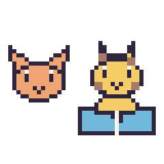 Pixel art Chat en portrait et Girafe avec un livre, grille 40 × 40