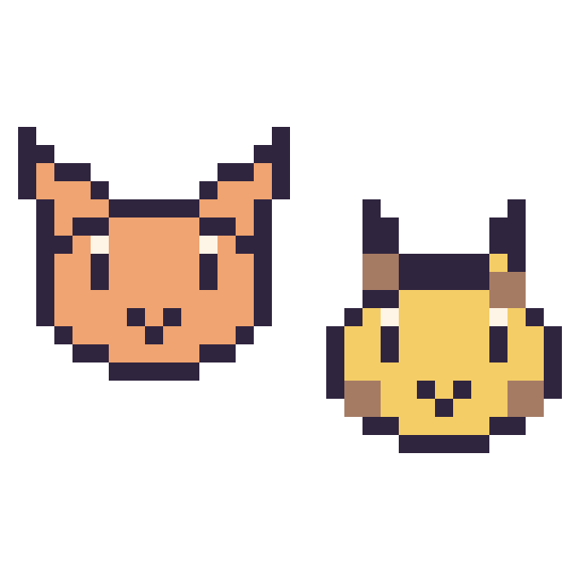 Modèle de pixel art Chat en portrait et Girafe en portrait sur une grille de 32 par 32 cases