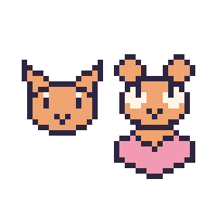 Pixel art Chat en portrait et Hamster avec un cœur, grille 40 × 40