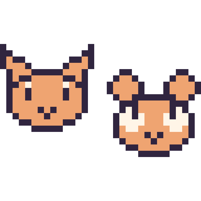 Modèle de pixel art Chat en portrait et Hamster en portrait sur une grille de 32 par 32 cases
