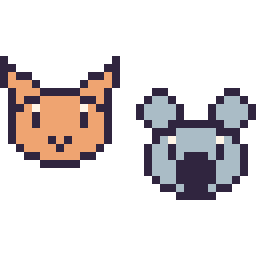 Pixel art Chat en portrait et Koala en portrait, grille 32 × 32