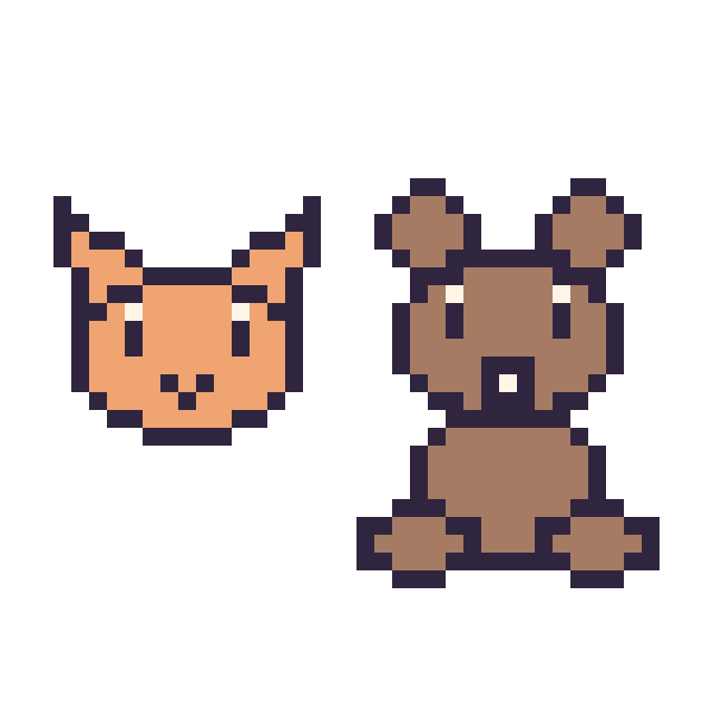 Modèle de pixel art Chat en portrait et Loutre assis sur une grille de 40 par 40 cases