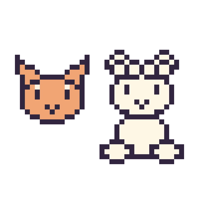 Modèle de pixel art Chat en portrait et Mouton assis sur une grille de 40 par 40 cases