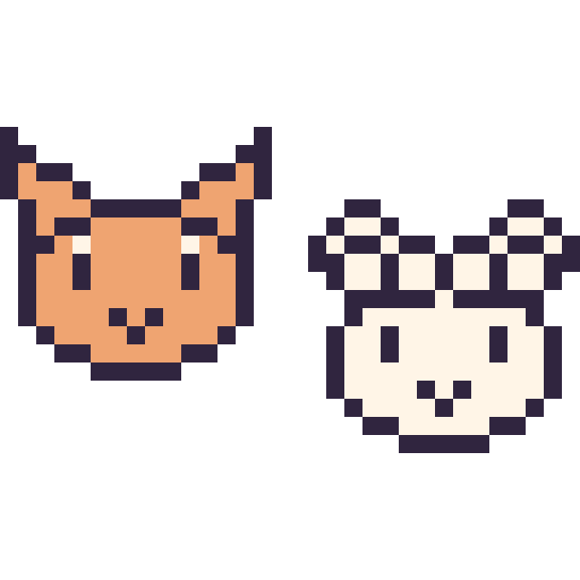 Modèle de pixel art Chat en portrait et Mouton en portrait sur une grille de 32 par 32 cases