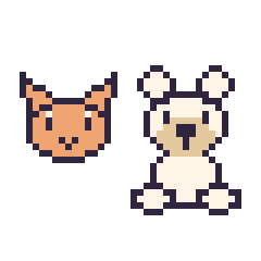 Pixel art Chat en portrait et Ours polaire assis, grille 40 × 40