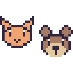 Pixel art Chat en portrait et Ours en portrait, grille 32 × 32