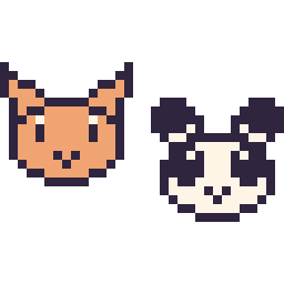 Pixel art Chat en portrait et Panda en portrait, grille 32 × 32