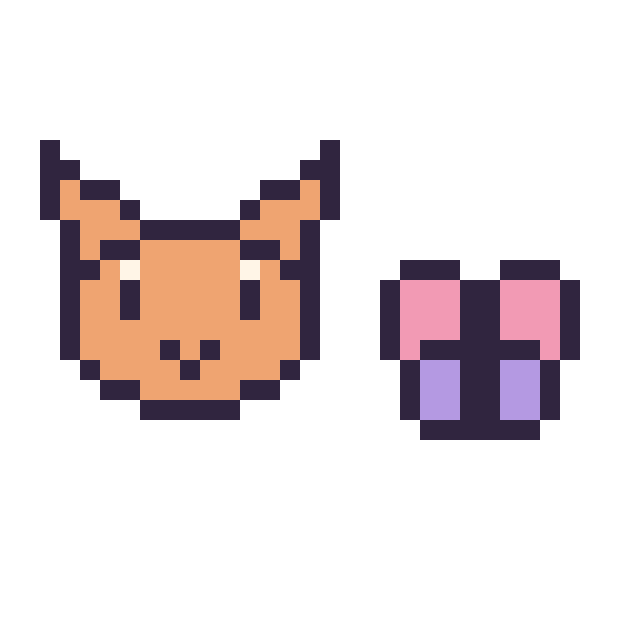 Modèle de pixel art Chat en portrait et Papillon simple 10 × 10 sur une grille de 32 par 32 cases