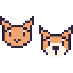 Pixel art Chat en portrait et Renard en portrait, grille 32 × 32