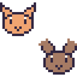 Pixel art Chat en portrait et Renne en portrait, grille 32 × 32