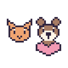 Pixel art Chat en portrait et Singe avec un cœur, grille 40 × 40