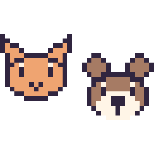 Modèle de pixel art Chat en portrait et Singe en portrait sur une grille de 32 par 32 cases