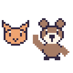 Pixel art Chat en portrait et Singe qui fait coucou, grille 40 × 40