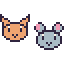 Pixel art Chat en portrait et Souris en portrait, grille 32 × 32