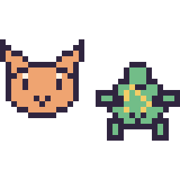 Pixel art Chat en portrait et Tortue kawaii 16 × 16, grille 32 × 32