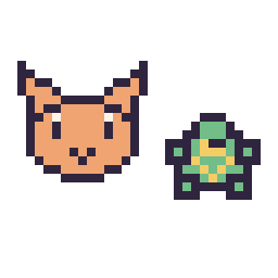 Pixel art Chat en portrait et Tortue simple 12 × 12, grille 32 × 32