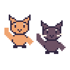 Pixel art Chat qui fait coucou et Chat noir qui fait coucou, grille 48 × 48