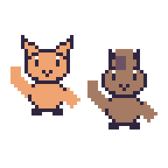 Pixel art Chat qui fait coucou et Cheval qui fait coucou, grille 48 × 48