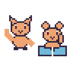 Pixel art Chat qui fait coucou et Écureuil avec un livre, grille 48 × 48