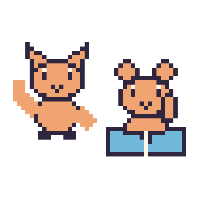Modèle de pixel art Chat qui fait coucou et Écureuil avec un livre sur une grille de 48 par 48 cases