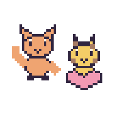 Pixel art Chat qui fait coucou et Girafe avec un cœur, grille 48 × 48