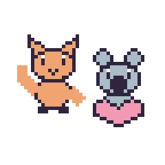 Pixel art Chat qui fait coucou et Koala avec un cœur, grille 48 × 48