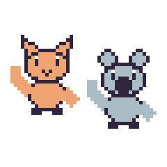 Pixel art Chat qui fait coucou et Koala qui fait coucou, grille 48 × 48