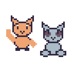 Pixel art Chat qui fait coucou et Loup assis, grille 48 × 48