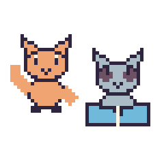 Pixel art Chat qui fait coucou et Loup avec un livre, grille 48 × 48