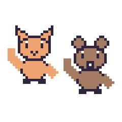 Pixel art Chat qui fait coucou et Loutre qui fait coucou, grille 48 × 48