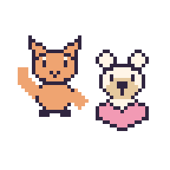 Pixel art Chat qui fait coucou et Ours polaire avec un cœur, grille 48 × 48