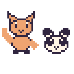Pixel art Chat qui fait coucou et Panda en portrait, grille 40 × 40